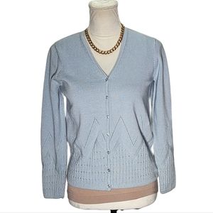 SAGE by Jeanne Pierre. Sky Blue Pointelle Knit Cardigan Sweater. Size: Small